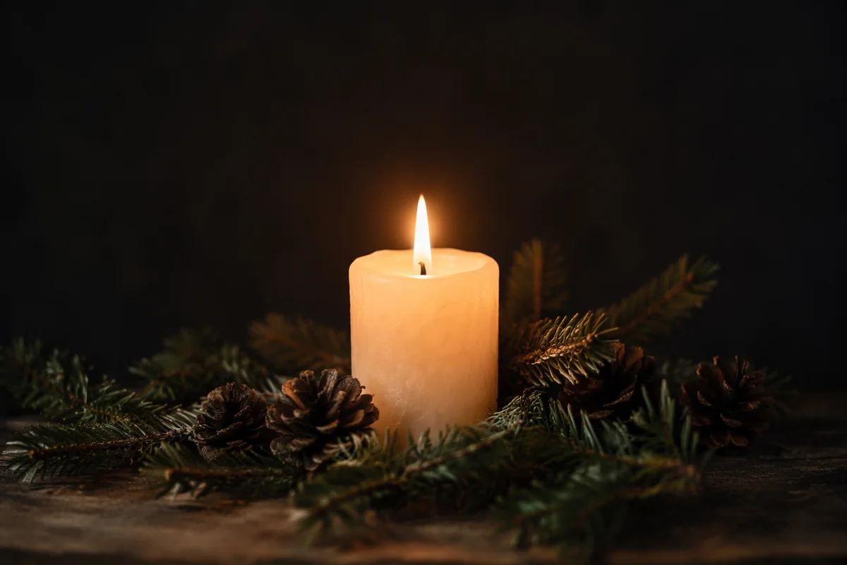 Evergreen Candlelight Faith in Quiet Darkness