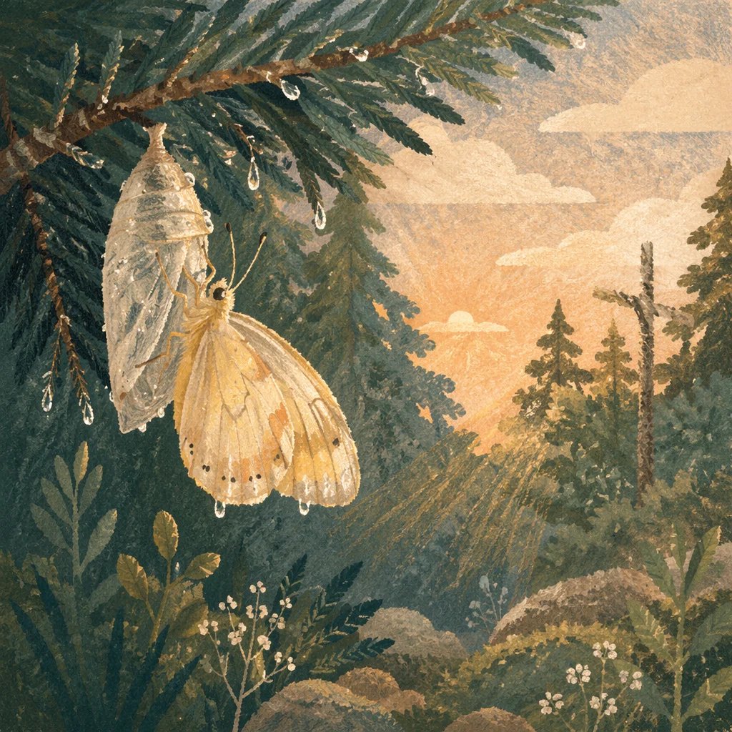 Pale Golden Butterfly Emerging at Dawn