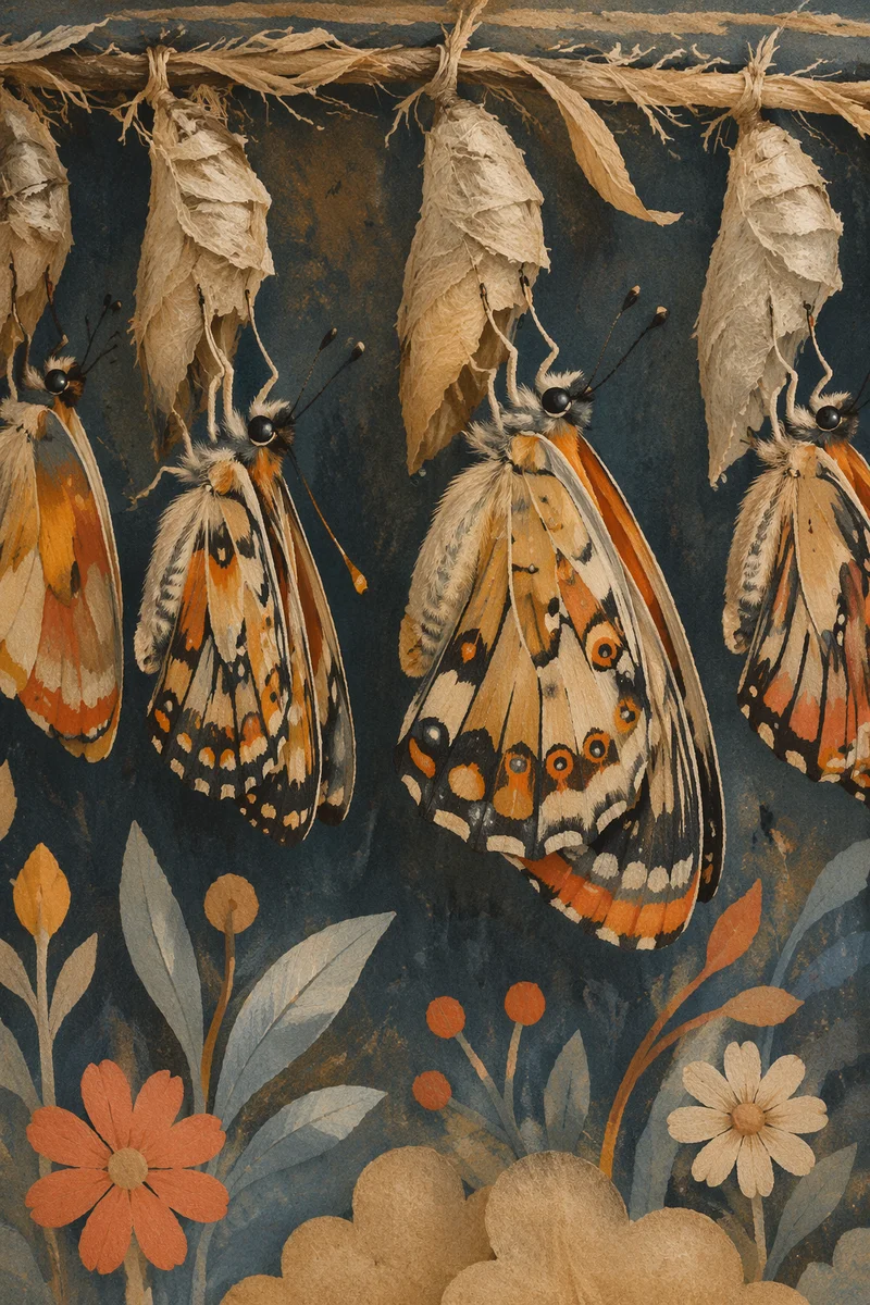 Fresh Butterflies Emerging From Papery Cocoons