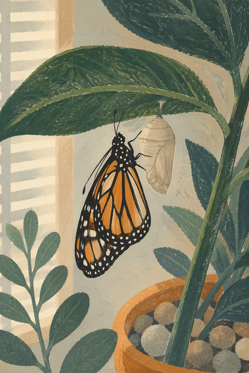New Butterfly Resting Beneath Evergreen Leaf