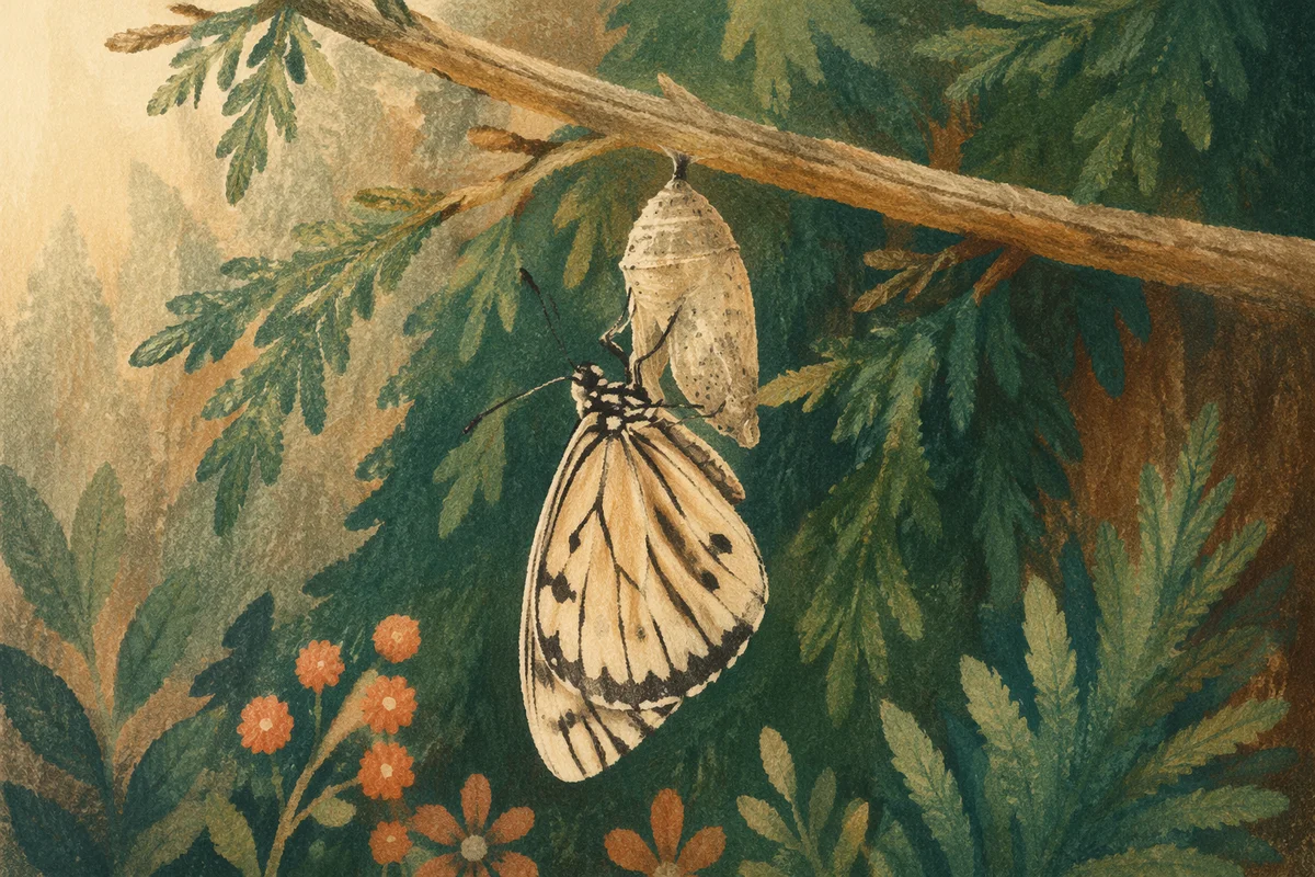 Newly Emerged Butterfly in Evergreen Garden