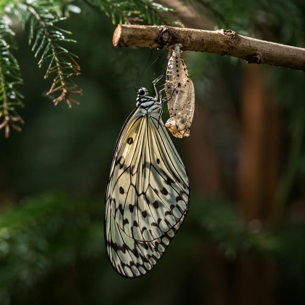 Newly Emerged Butterfly in Evergreen Garden