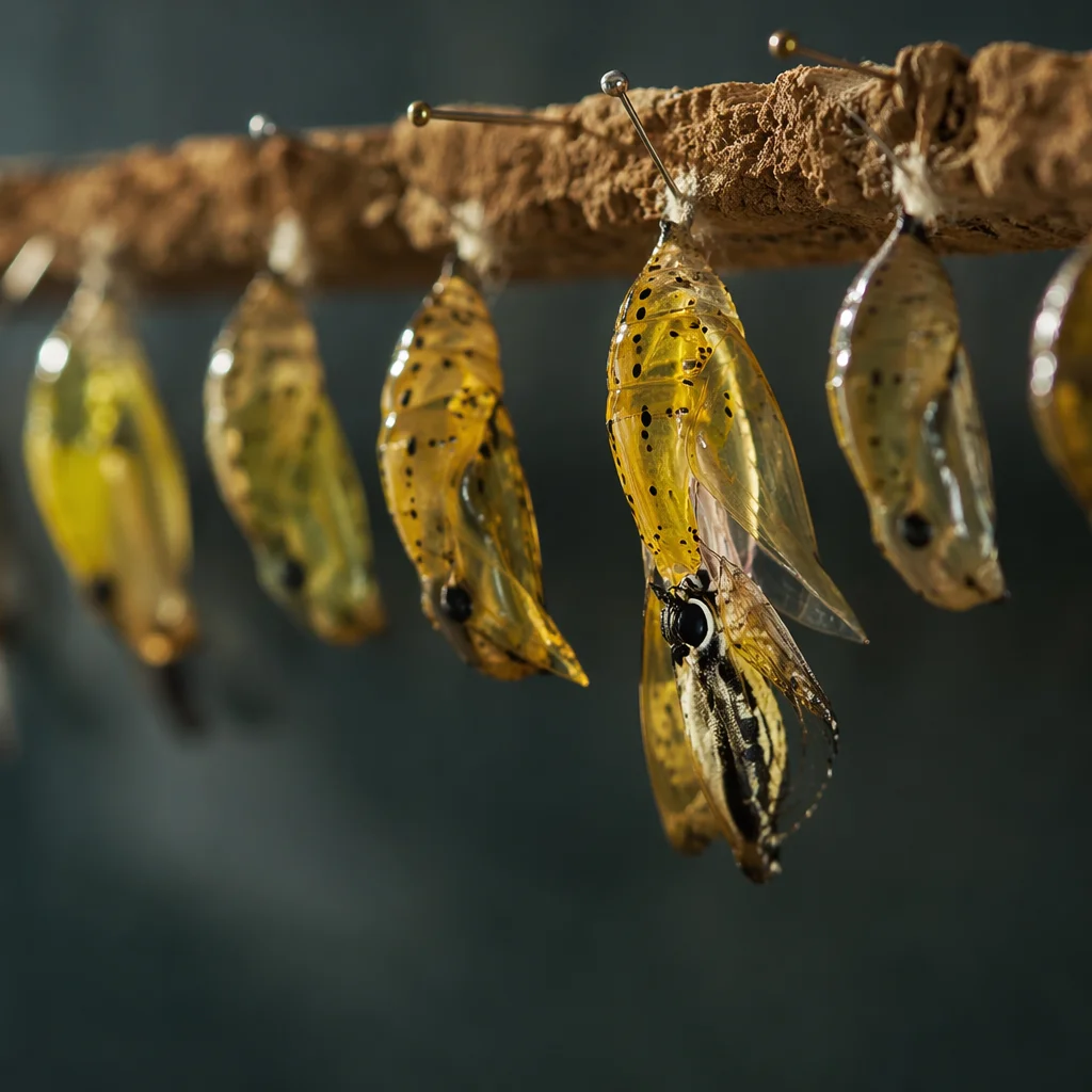 Butterfly Emerging from Chrysalis Macro Scene