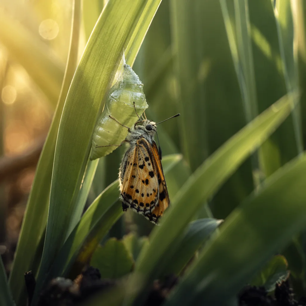 Emerging Butterfly on Evergreen Leaf