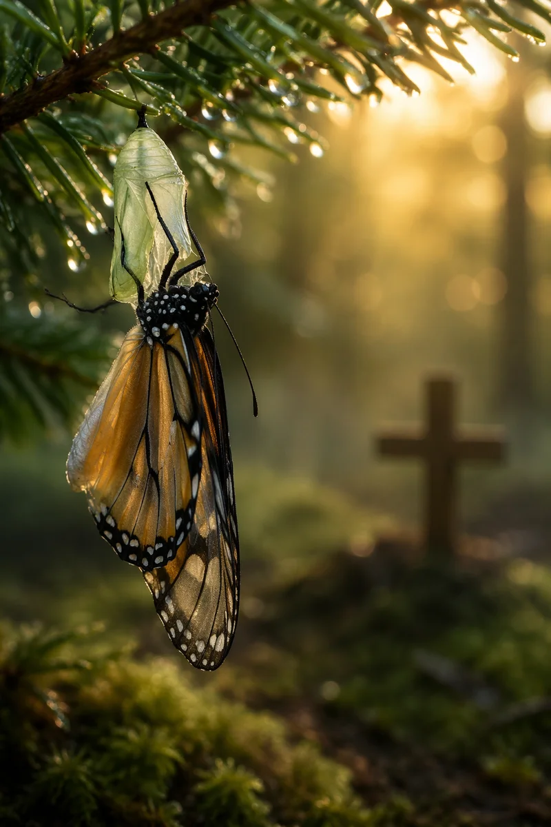 Butterfly Emerging from Cocoon at Dawn