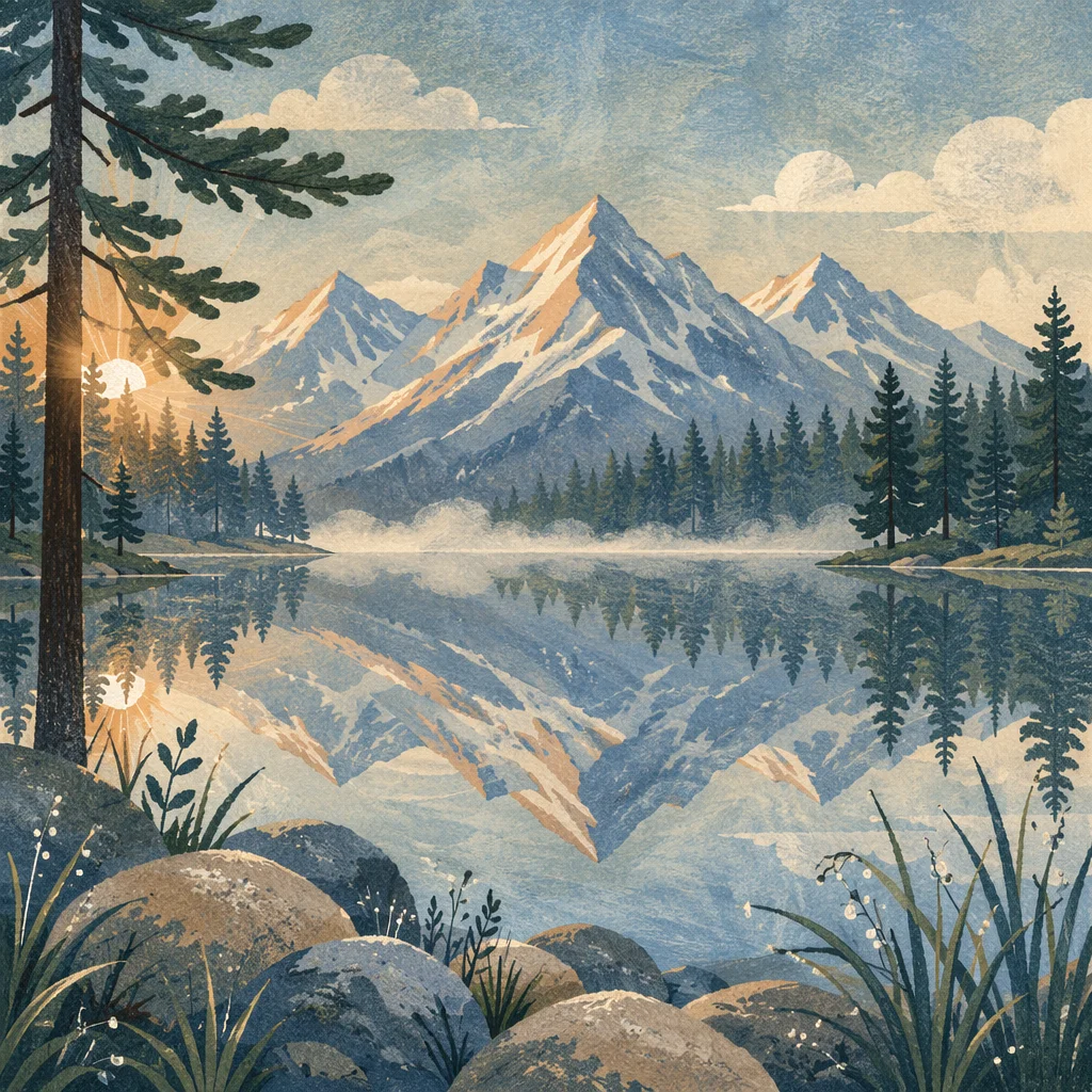 Calm Alpine Lake with Morning Mountain Reflection