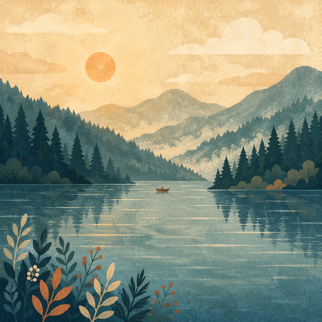 Calm Mountain Lake at Misty Sunrise