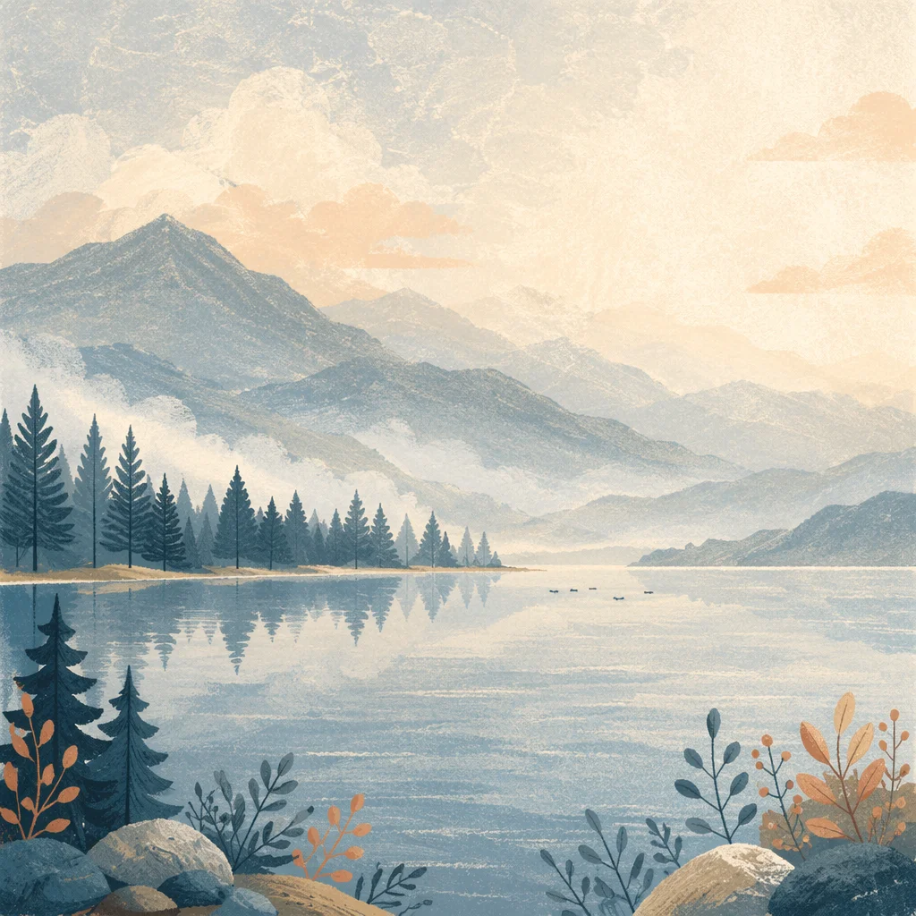 Calm Morning Lake with Evergreen Reflections