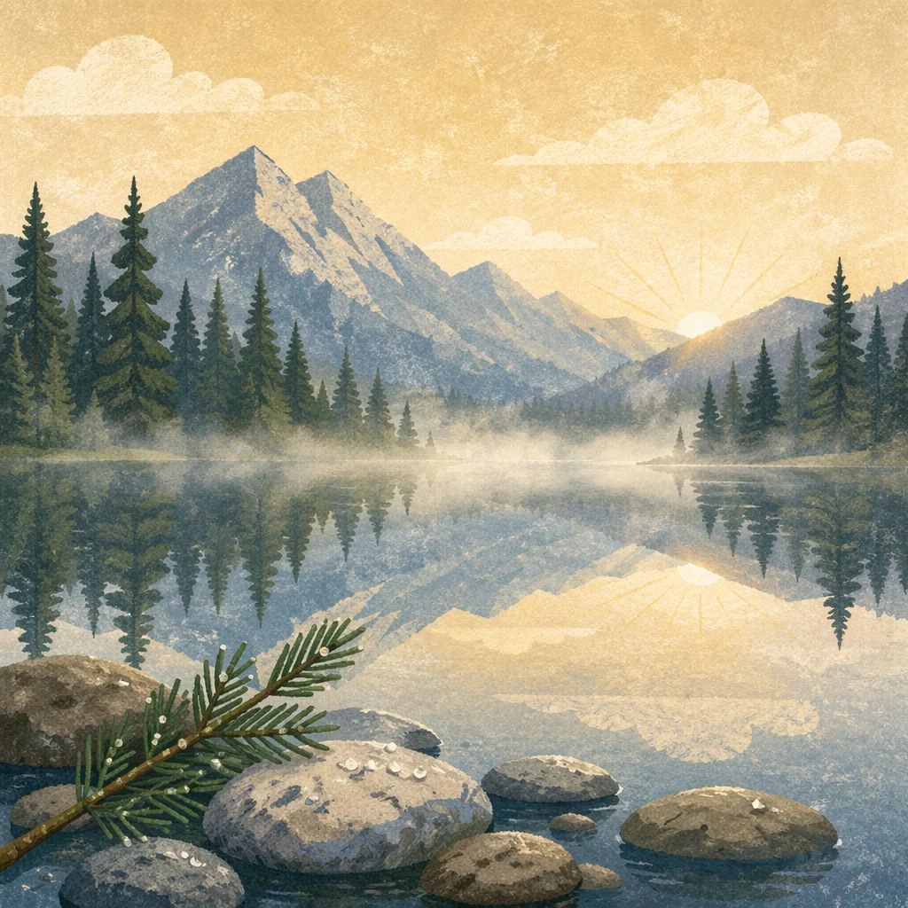 Calm Alpine Lake with Evergreen Reflections