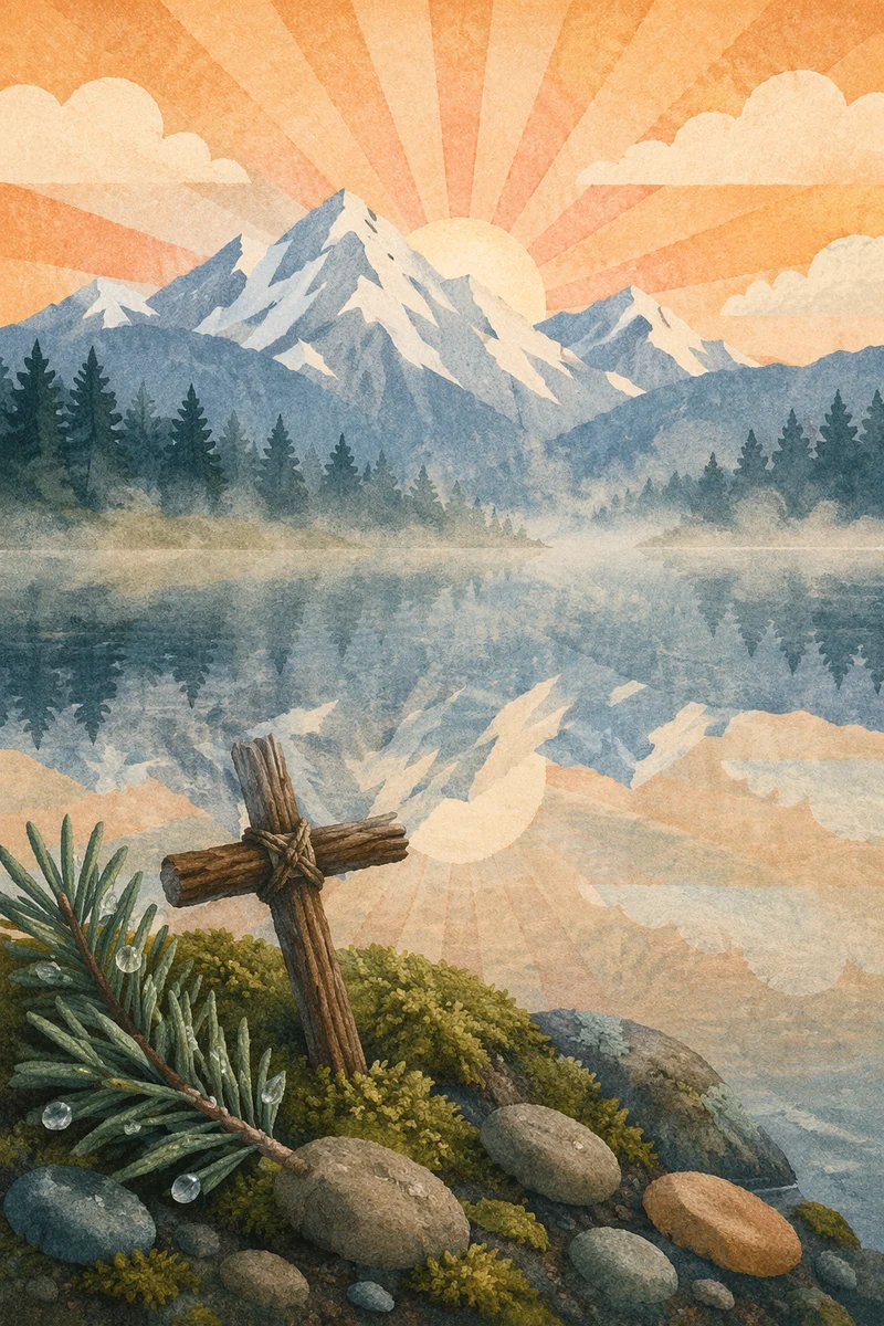 Quiet Alpine Lake Cross at Sunrise