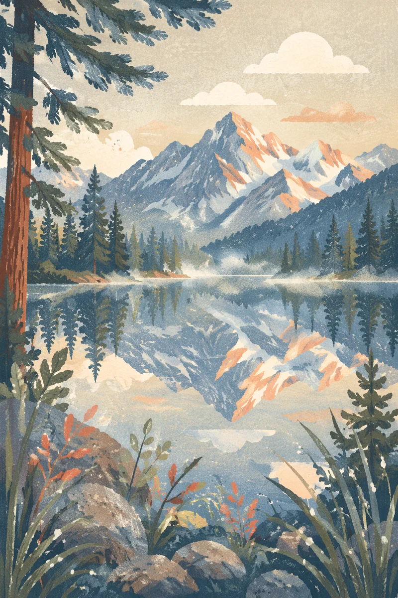 Calm Alpine Lake Reflection at Morning