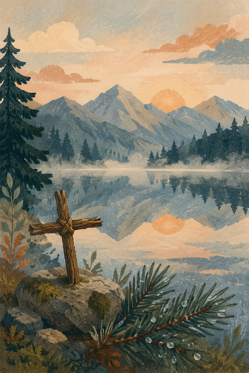 Quiet Alpine Lake Cross at Sunrise