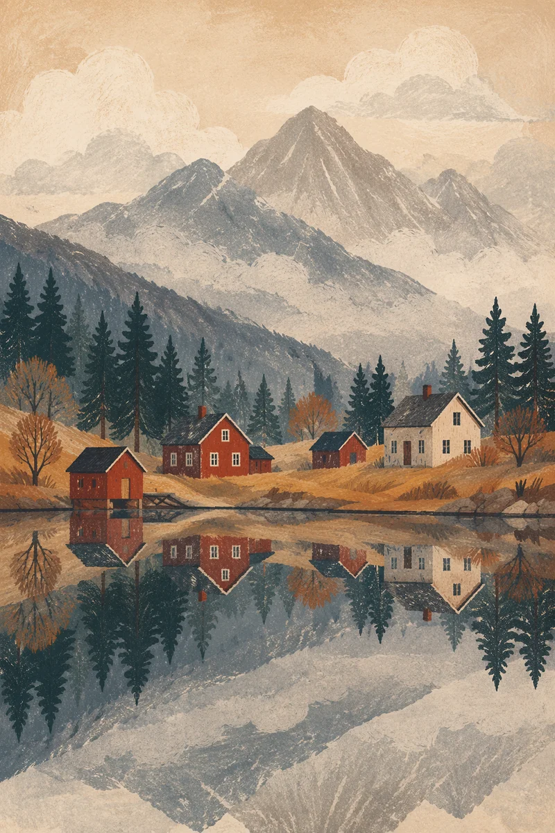Peaceful Mountain Lake Morning Reflection