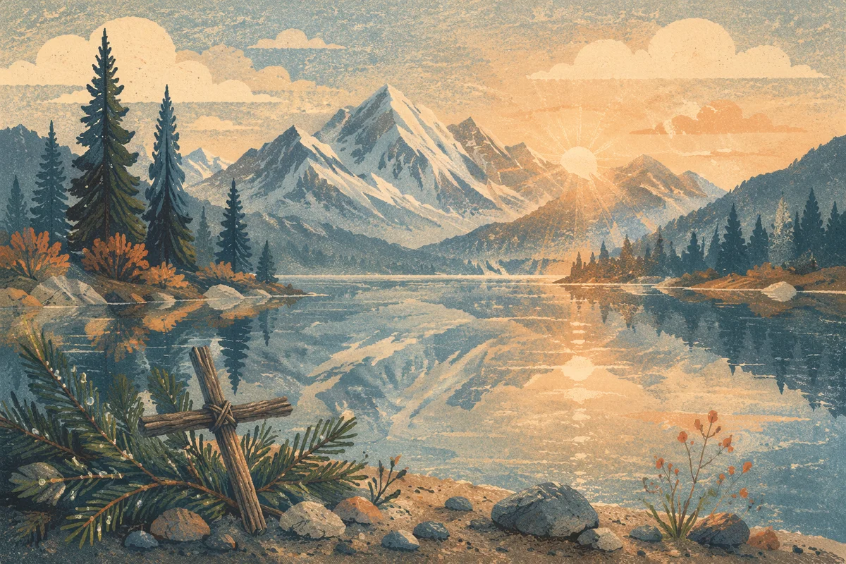 Quiet Alpine Lake Cross at Sunrise