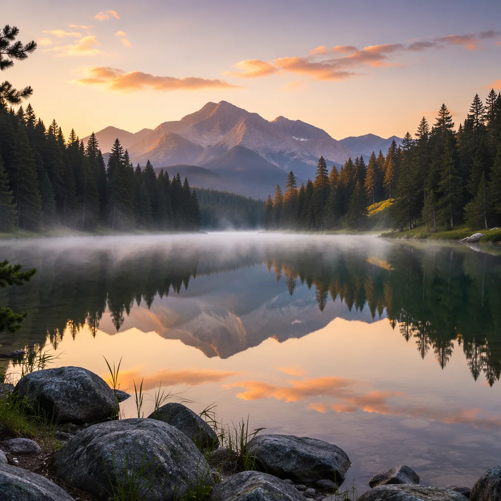 Calm Alpine Lake Reflection at Dawn