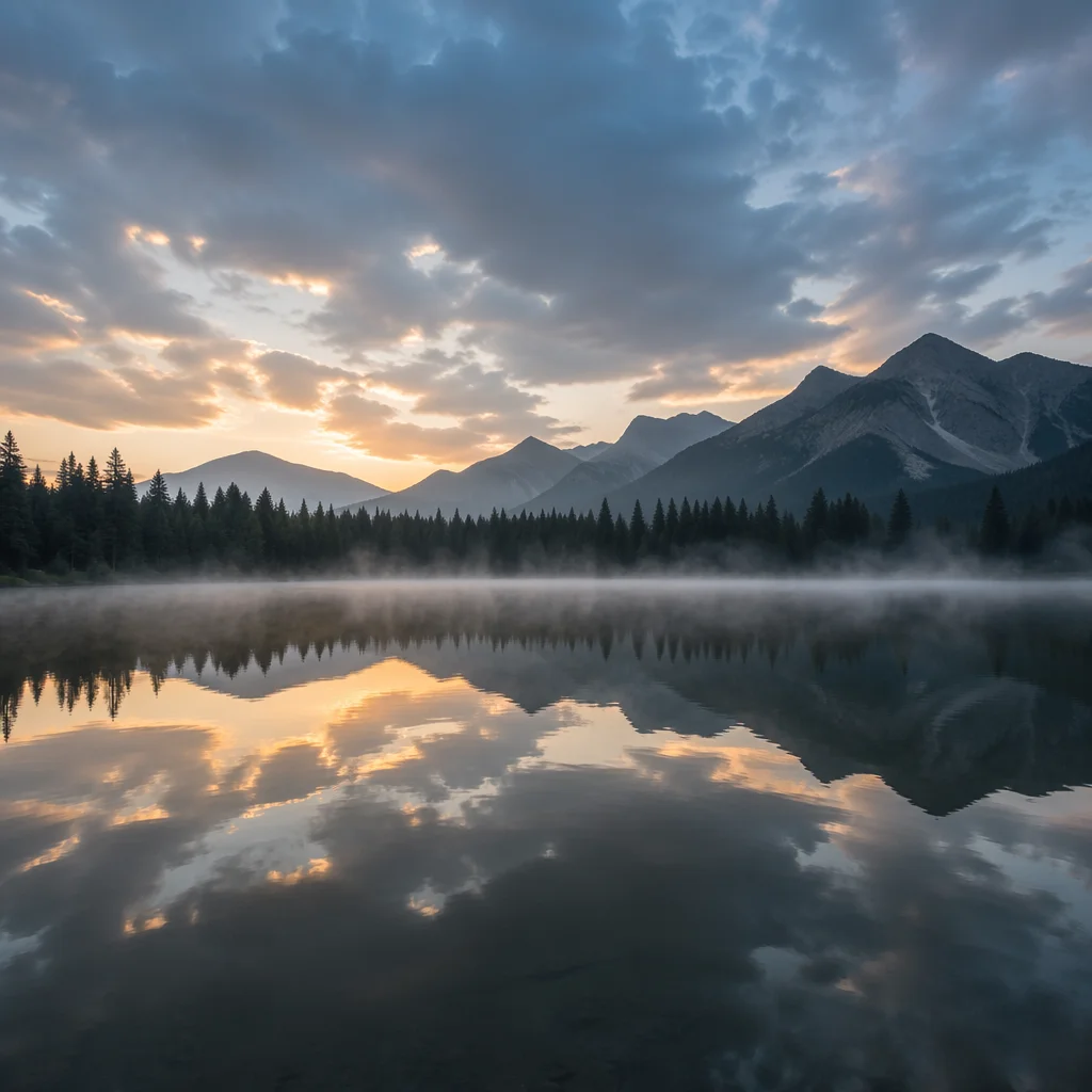 Calm Alpine Lake Reflection at Dawn