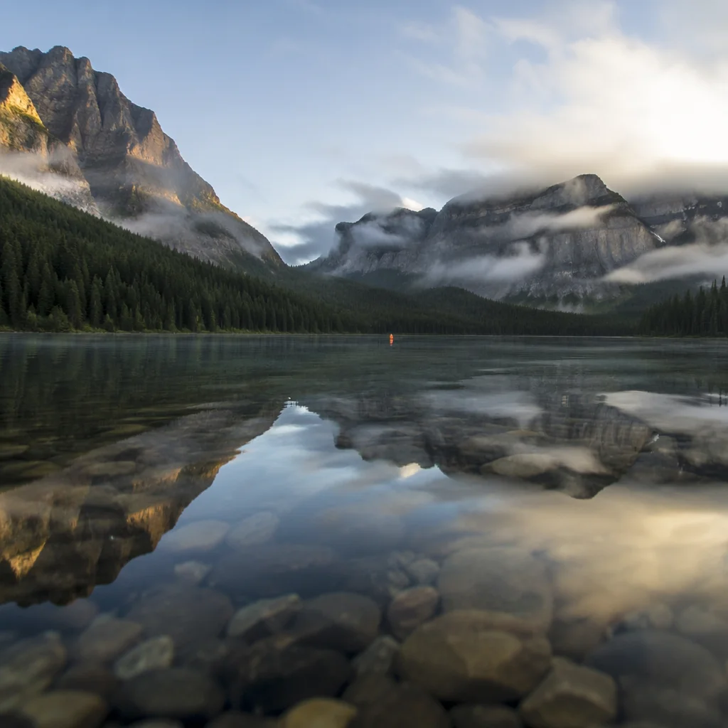 Calm Alpine Lake Morning Reflection