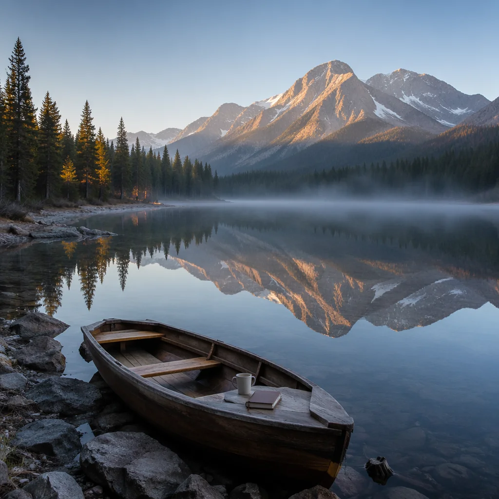 Calm Alpine Lake Morning Reflection