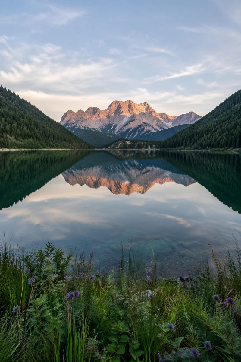 Calm Alpine Lake Morning Reflection