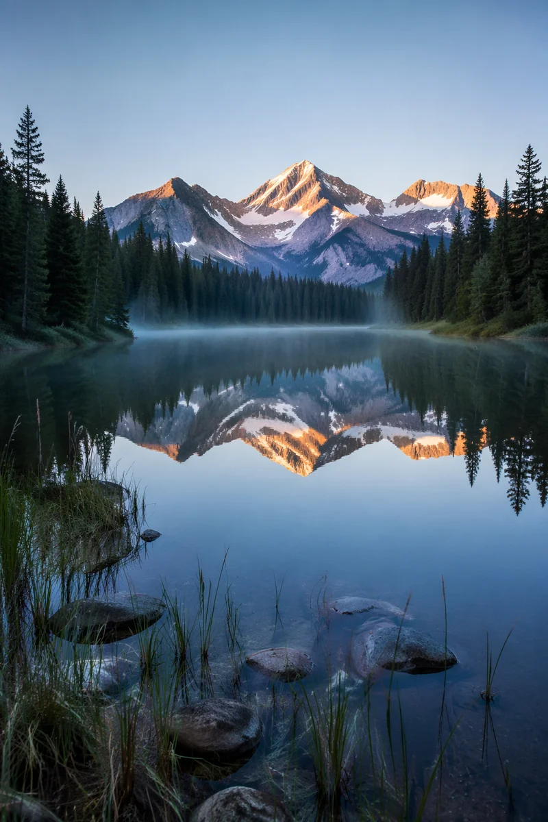Calm Alpine Lake Morning Reflection