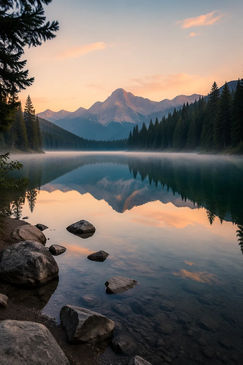 Calm Alpine Lake Reflection at Dawn