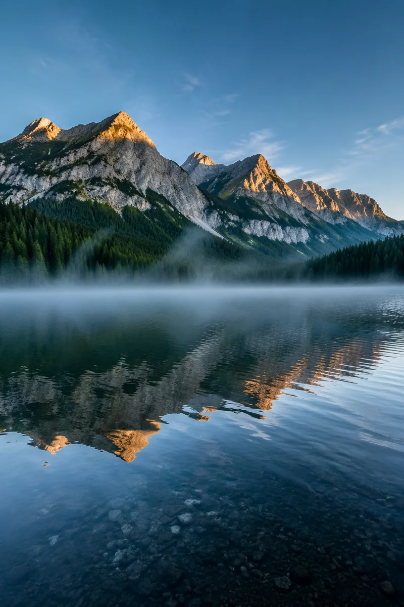 Calm Alpine Lake Reflection at Sunrise