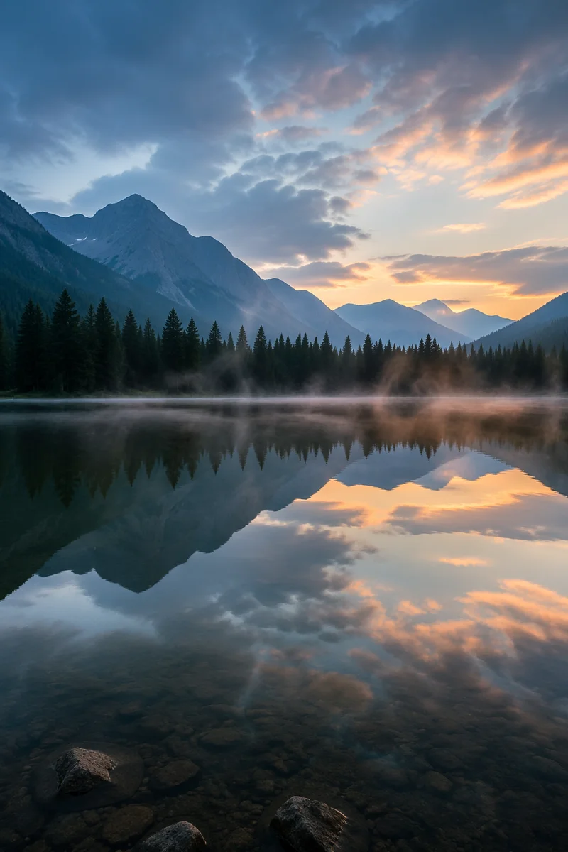 Calm Alpine Lake Reflection at Dawn