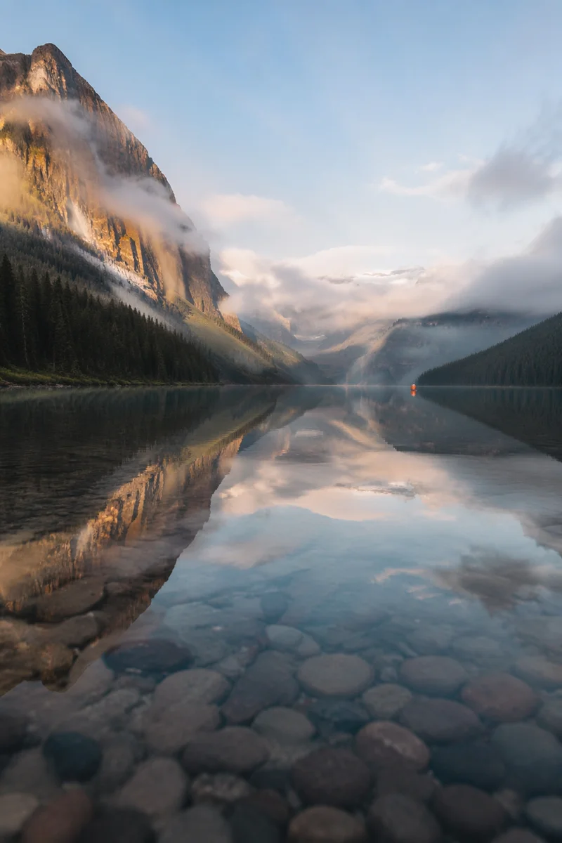Calm Alpine Lake Morning Mountain Reflection