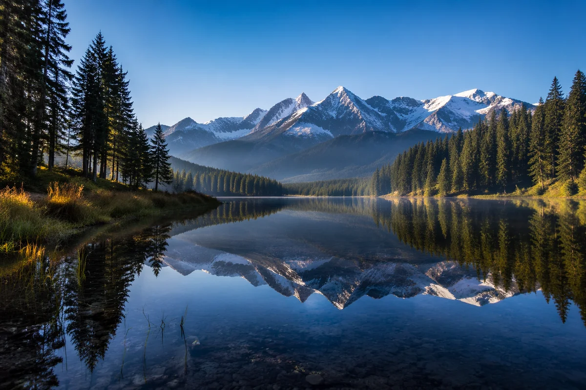 Calm Alpine Lake Morning Reflection