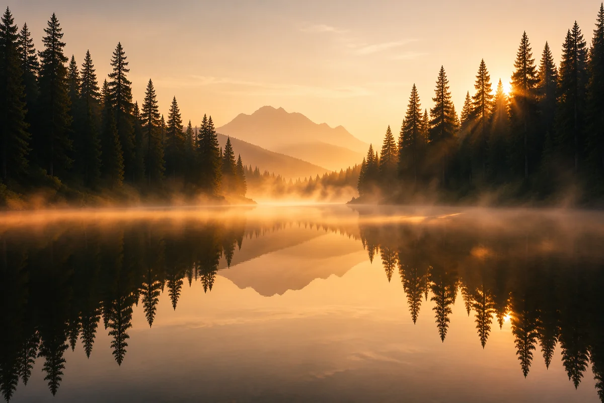 Calm Mountain Lake at Golden Dawn