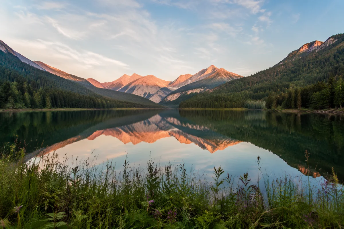 Serene Alpine Lake Morning Reflection