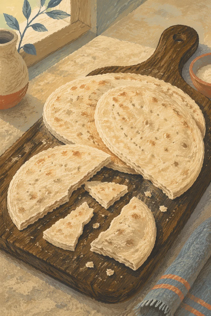 Rustic Broken Communion Bread on Wooden Board