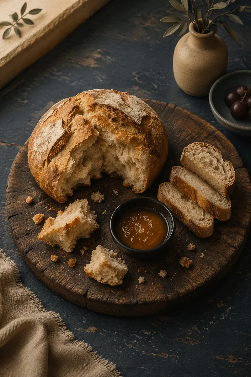 Rustic Broken Communion Bread on Wooden Board