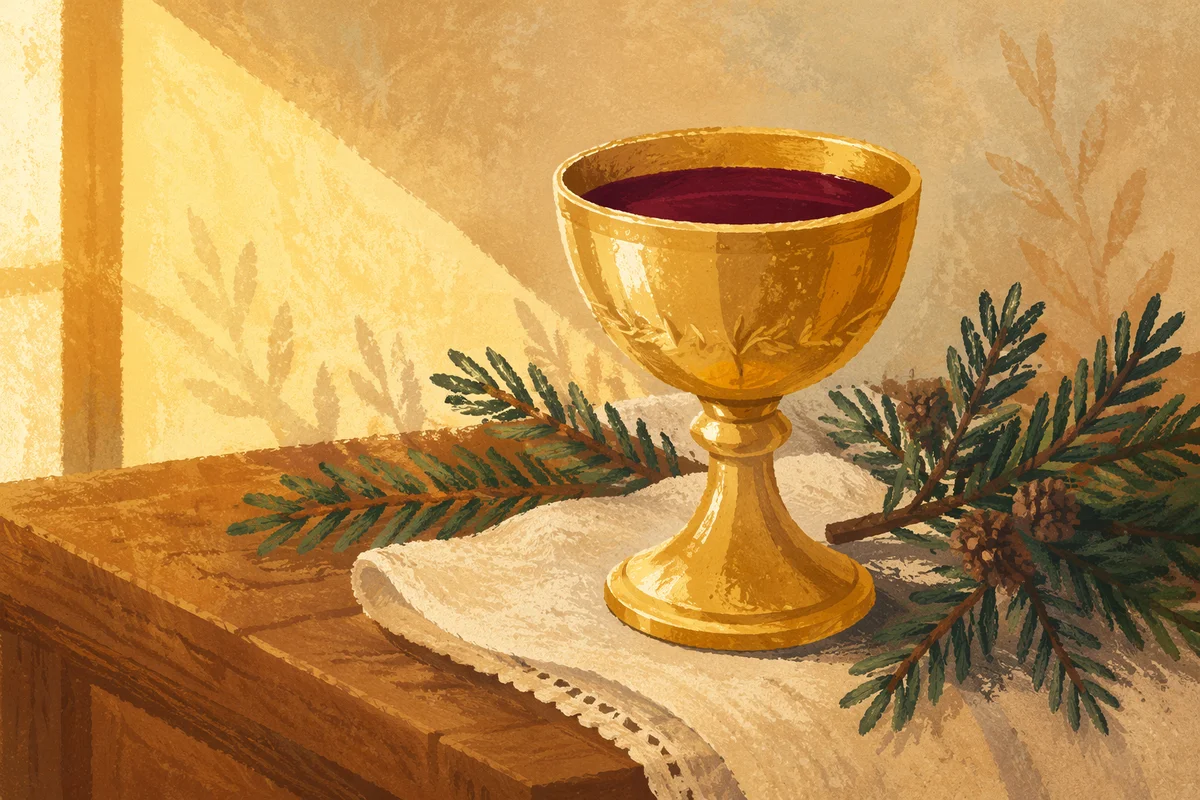 Golden Communion Chalice with Evergreen Light