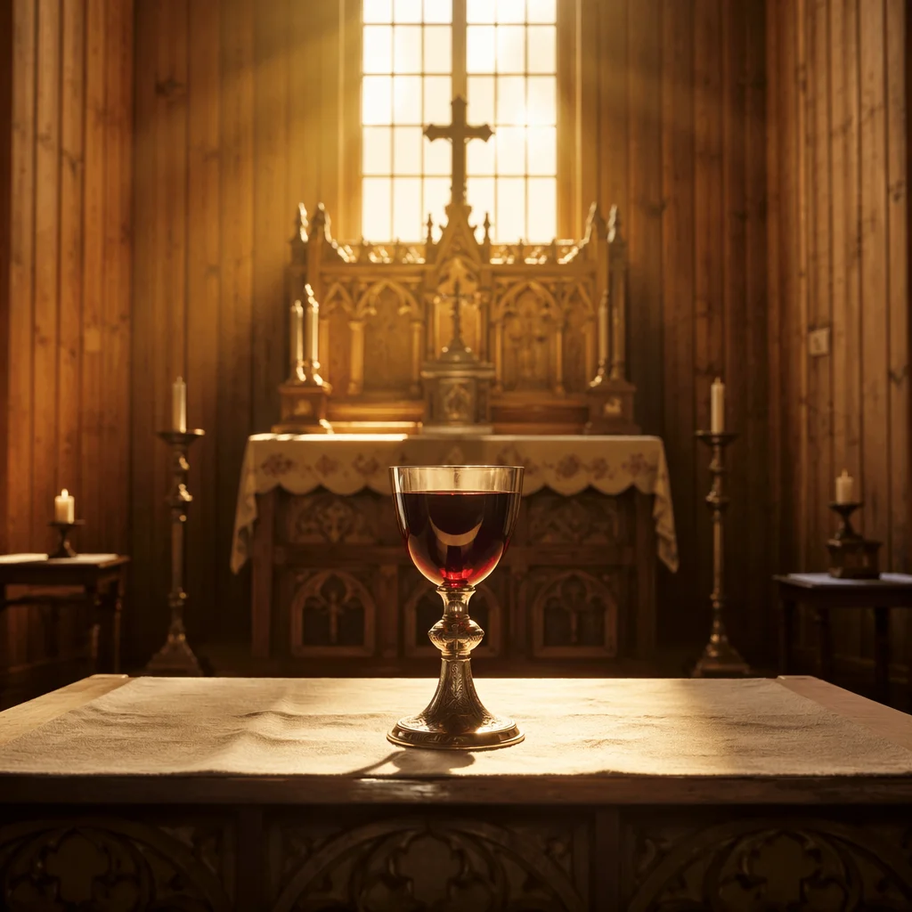 Golden Communion Chalice on Chapel Altar