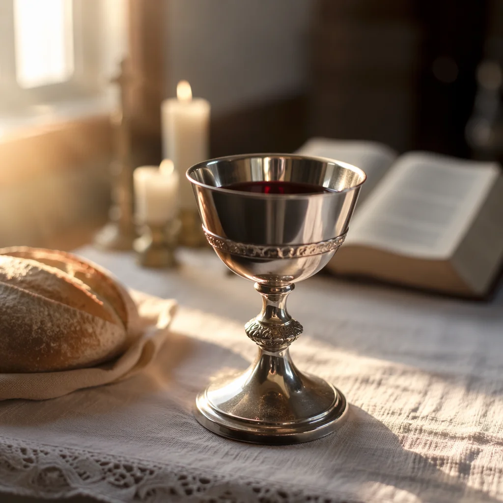 Communion Chalice and Wine in Golden Light