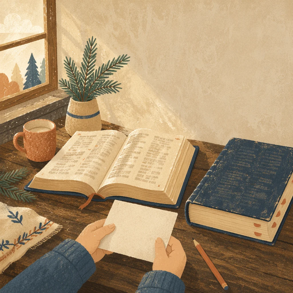 Open Bible Concordance Study on Wooden Desk