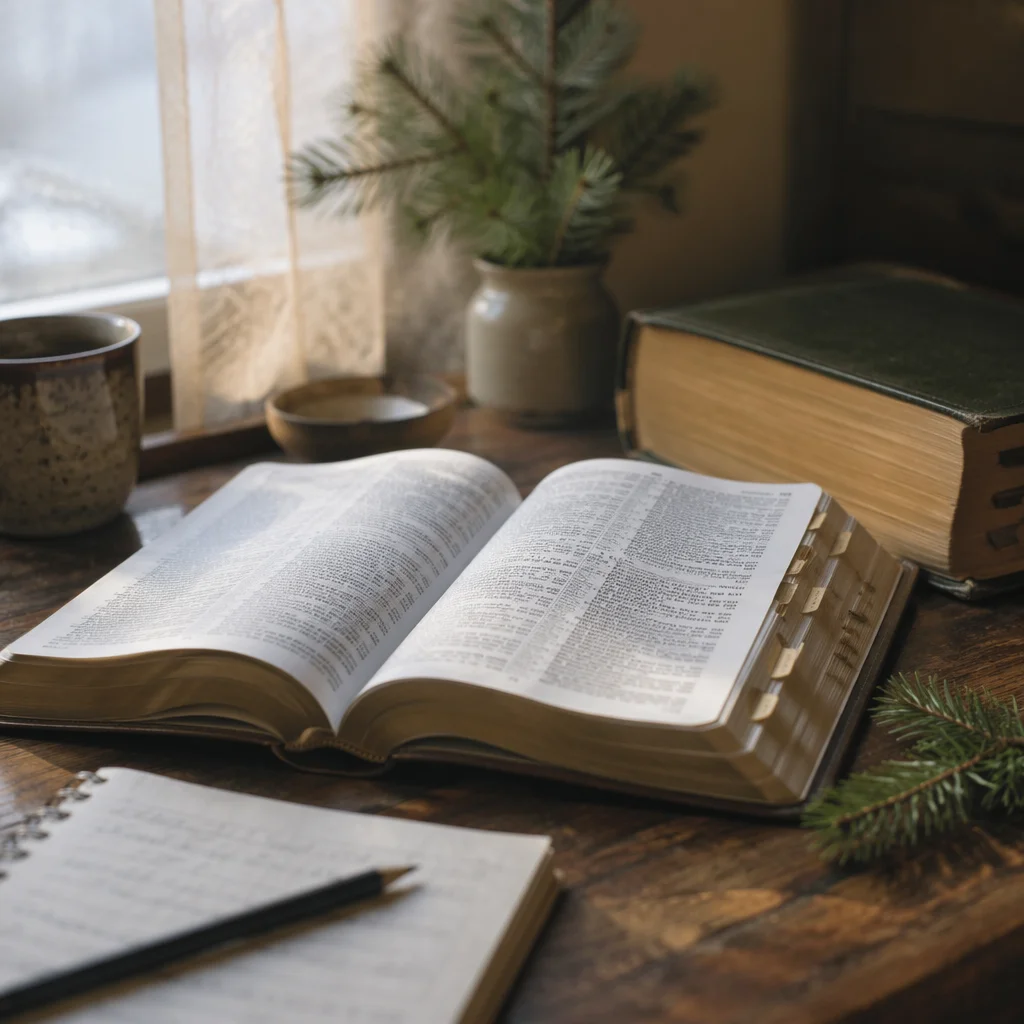Open Bible Concordance Study on Oak Desk
