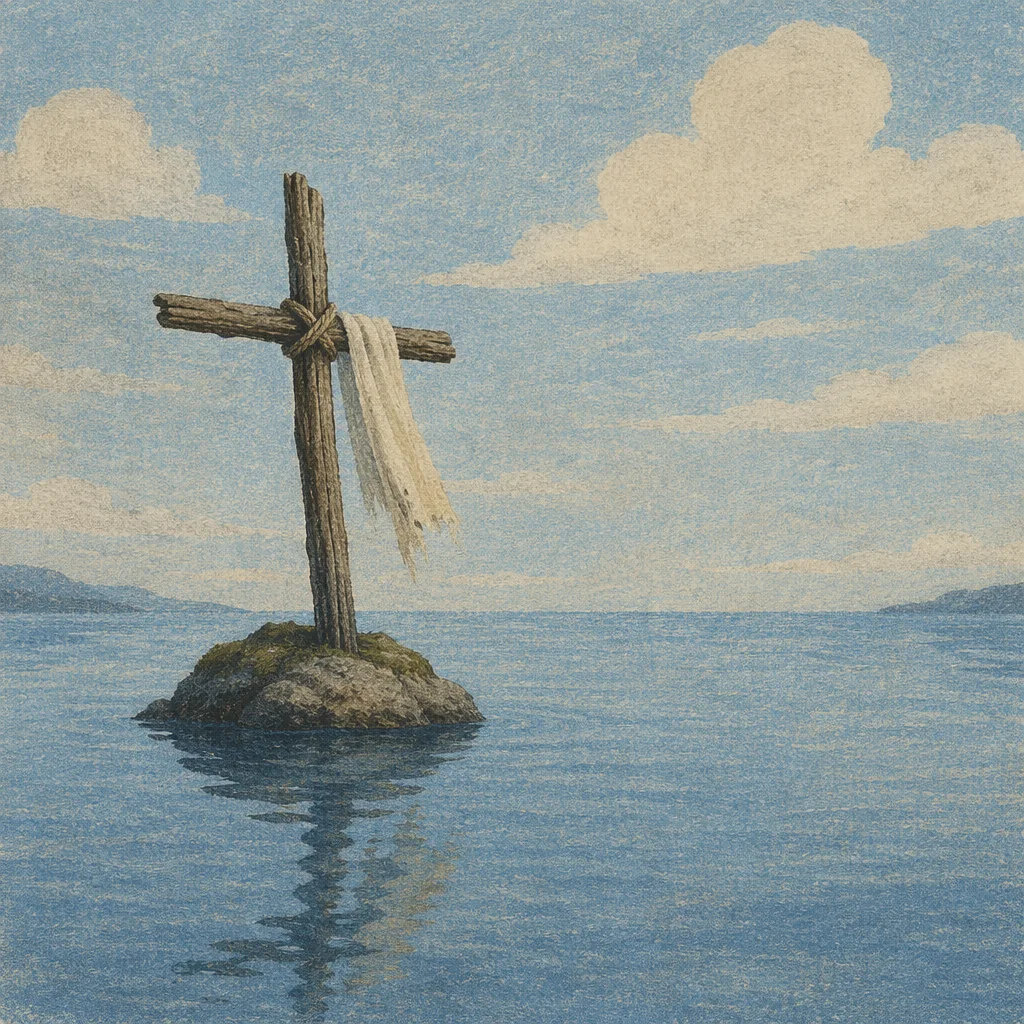 Weathered Cross Reflected in Still Water