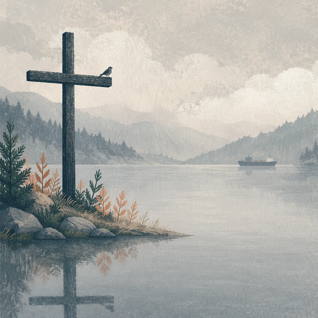 Still Water Cross Reflection by Evergreen Lake