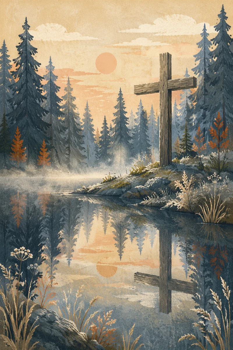 Evergreen Pond Cross Reflection at Dawn
