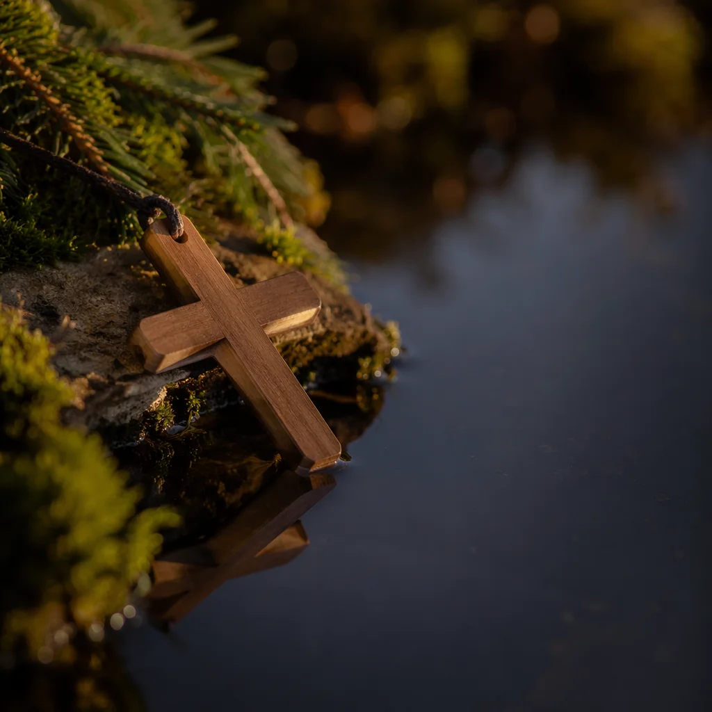 Wooden Cross Reflected in Still Water