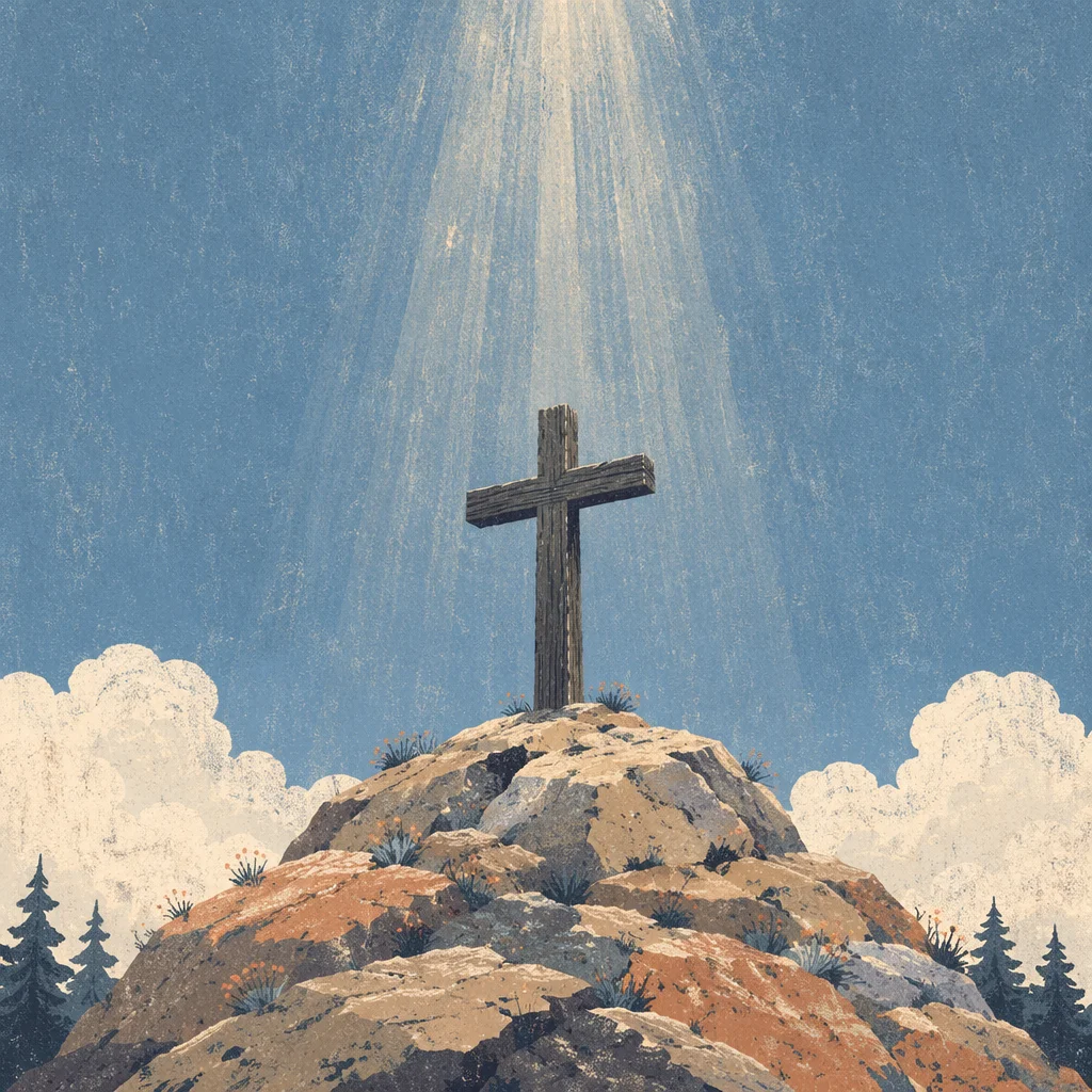 Wooden Cross Beneath Hopeful Sun Rays