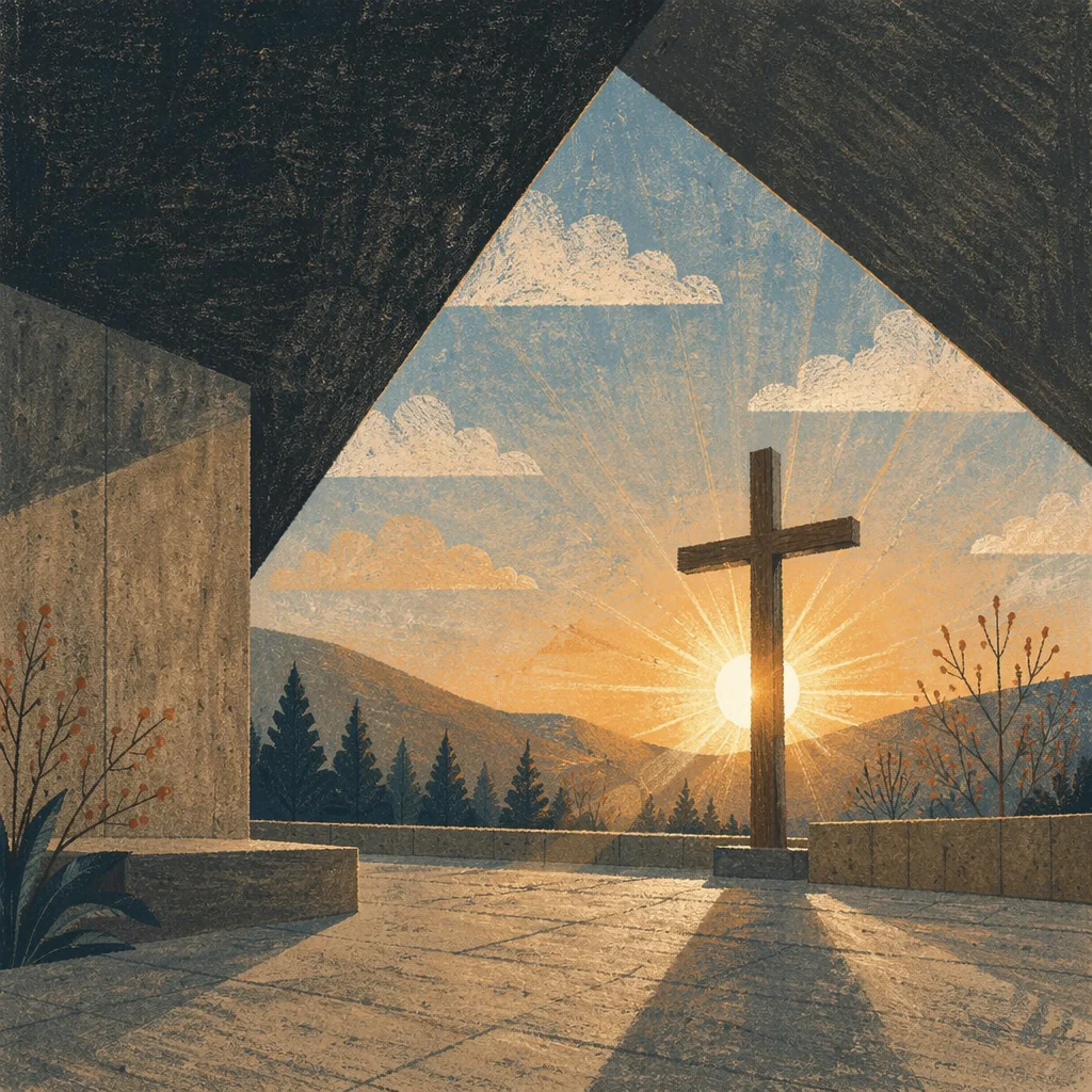 Wooden Cross with Golden Light Rays