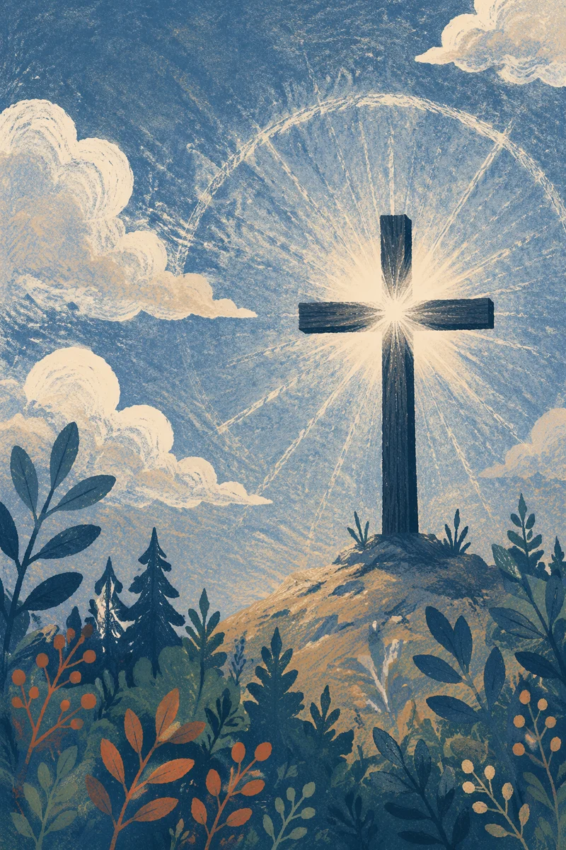 Wooden Cross With Radiant Sunburst