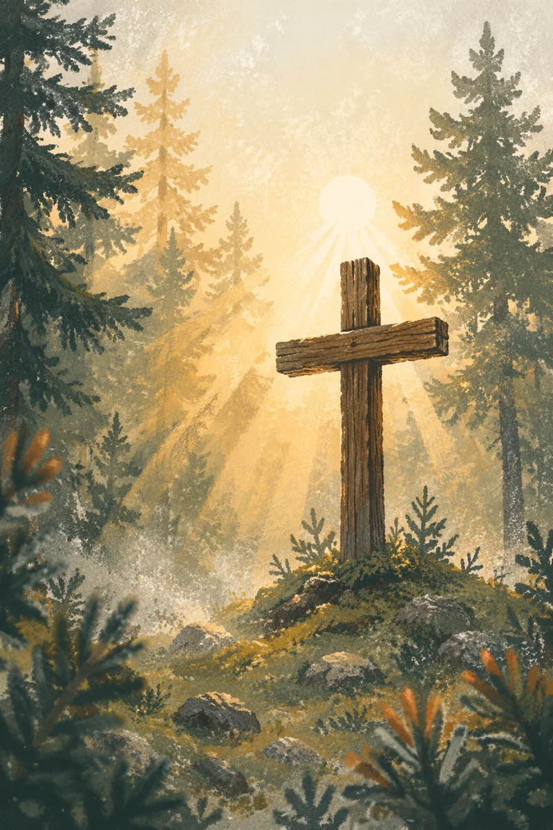 Wooden Cross with Morning Light Rays