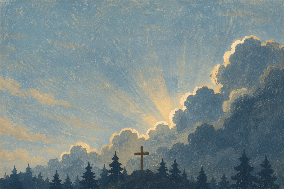 Wooden Cross Beneath Hopeful Storm Light