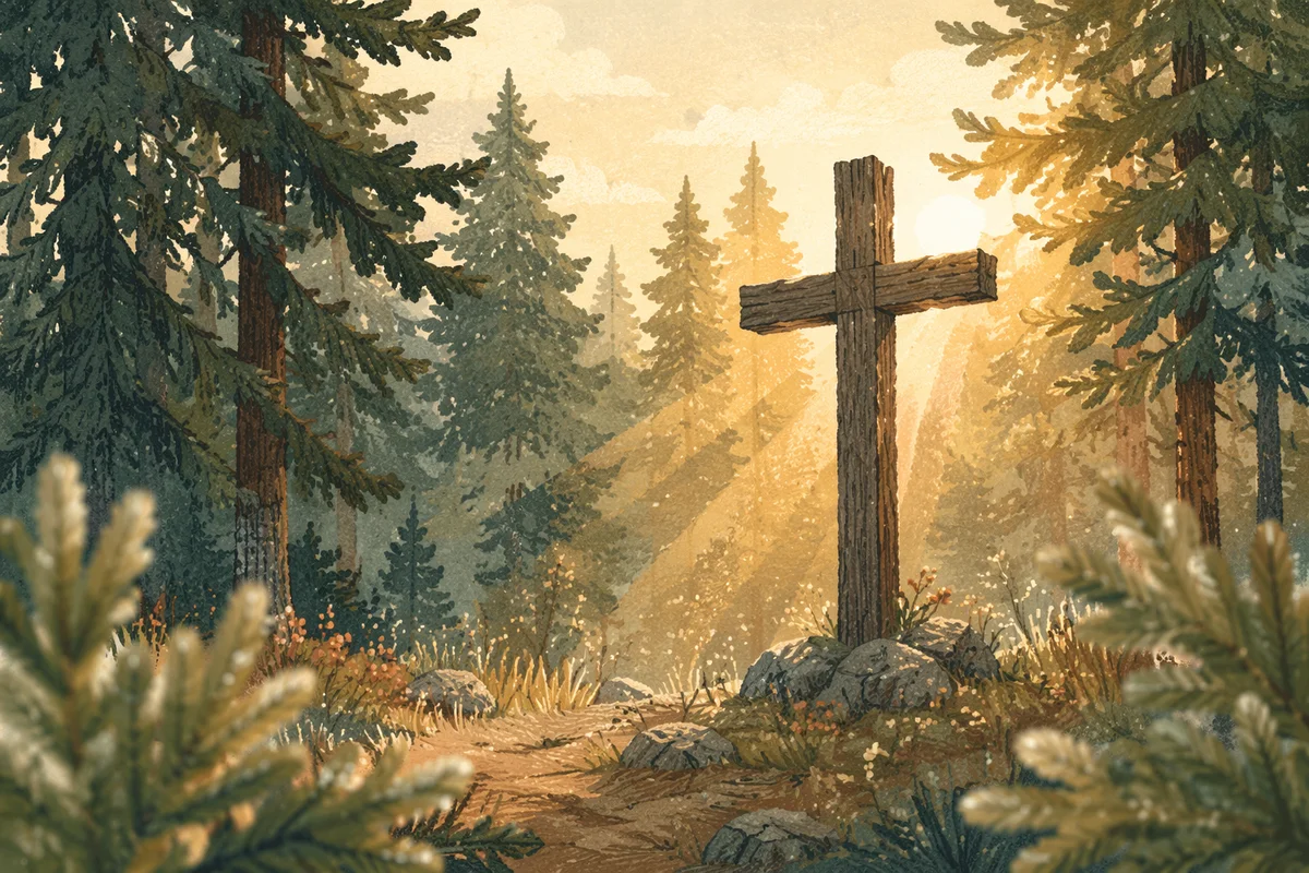 Wooden Cross with Morning Light Rays
