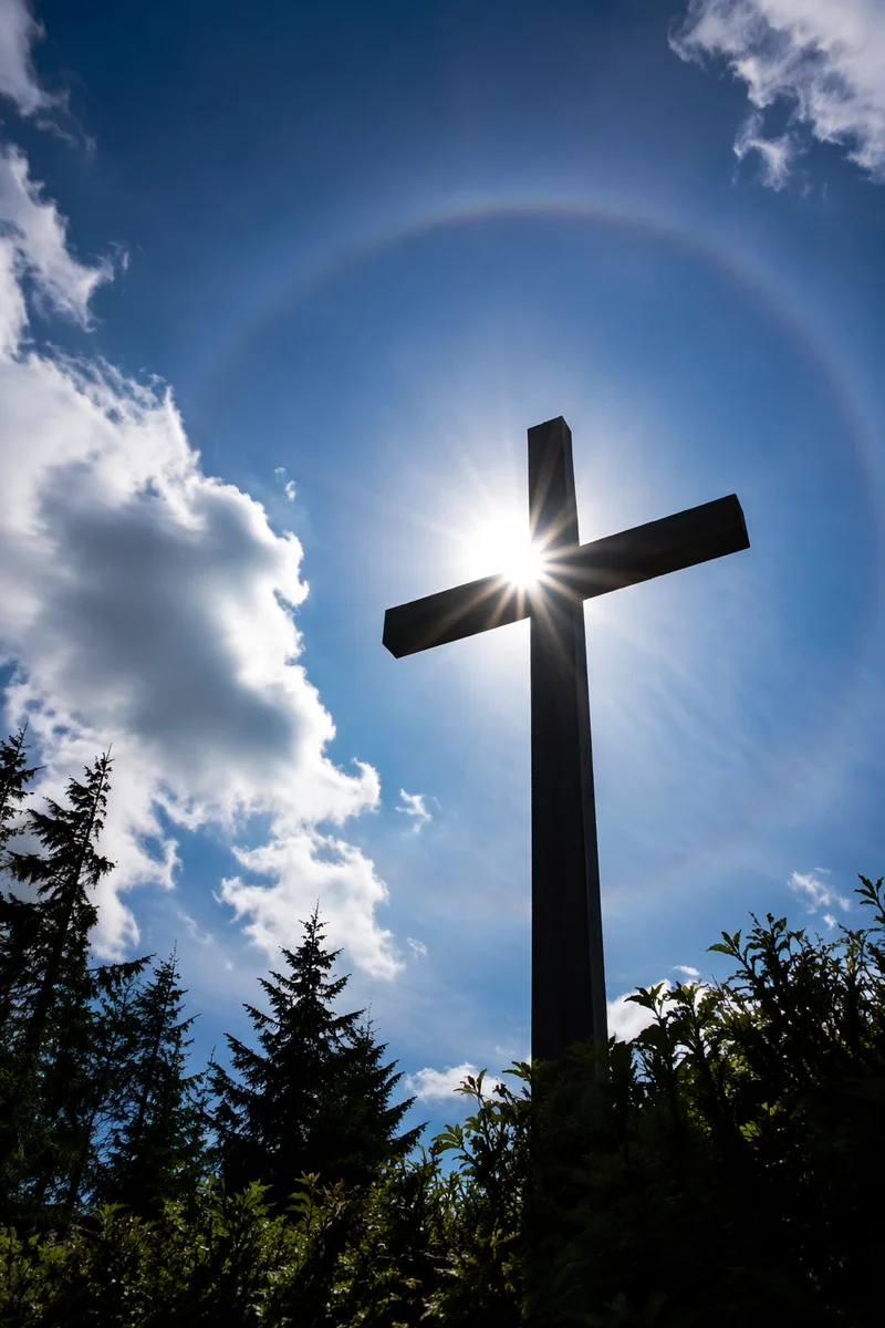 Wooden Cross With Radiant Sunburst Rays