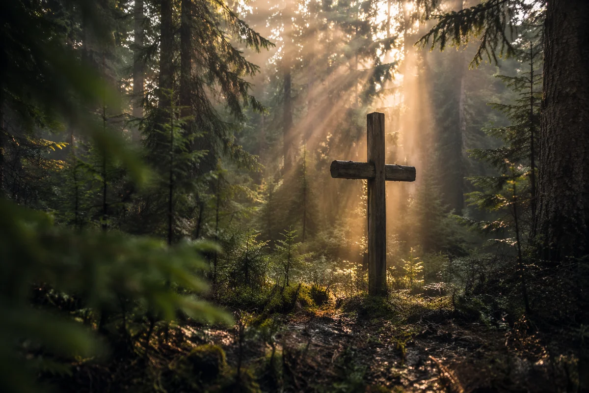 Wooden Cross with Morning Light Rays